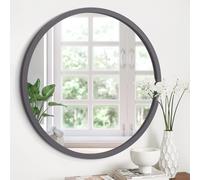 JJUUYOU Miroir mural rond vintage avec cadre en bois pour salle de bain, salon, chambre à coucher, dortoir, toilettes, 40 cm, gris