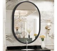JJUUYOU Miroir ovale noir avec cadre en métal pour salle de bain - Miroir mural mat pour chambre à coucher - Verre trempé antirouille - À suspendre horizontalement ou verticalement