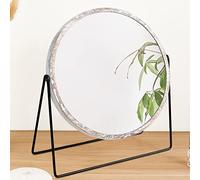 JJUUYOU Miroir rond de maquillage sur pied - Miroir de bureau en bois pour coiffeuse - Rotation à 360° - Petit miroir de 23 cm