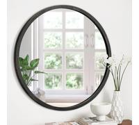 JJUUYOU Miroir rond rond 30 cm avec cadre en bois vintage pour salle de bain, salon, chambre à coucher, dortoir, salle de bains, noir
