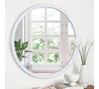 JJUUYOU Miroir rond rond à fixation murale vintage avec cadre en bois - Miroirs décoratifs pour salle de bain, salon, chambre à coucher, dortoir - Blanc