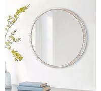 JJUUYOU Miroir rond rond à suspendre pour salle de bain - Miroir mural décoratif avec cadre en bois - Miroir de courtoisie pour salon, entrée, chambre à coucher - Blanc