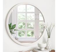 JJUUYOU Miroir rond vintage avec cadre en bois - Miroir mural pour salle de bain, salon, chambre à coucher, toilettes, dortoir - Blanc - 30 cm