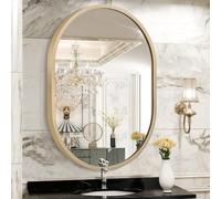 JJUUYOU Petit miroir mural ovale avec cadre en métal - 40,6 x 50,8 cm - Petit miroir circulaire pour salle de bain - Miroir de maquillage pour entrée, salon, chambre à coucher, dortoir - Bronze