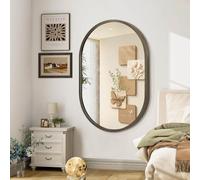 JJUUYOU Petit miroir mural ovale pour salle de bain, miroir de courtoisie pour mur, 61 x 91,4 cm, miroir de maquillage pour entrée, salon, chambre à coucher, dortoir, marron