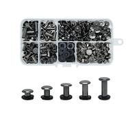 JJWNMLL Kit de Vis Chicago 80 Pièces 5/8/10/12/15 mm pour Reliure de Cuir, Black Nail Rivet à Tête pour DIY Book Scrapbook