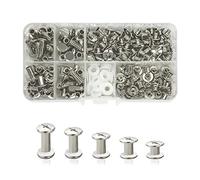 JJWNMLL Lot de 80 vis Chicago 5/8/10/12/15 mm Chicago Vis de reliure Chicago Rivet à clous argentés Vis Chicago à tête cruciforme pour ceinture en cuir Bricolage Livre de scrapbooking