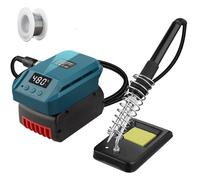 JJXNDO Fer à souder pour batterie Li-ion Bosch Professional 18 V GBA, 60 W LCD, température réglable de 180 à 480 °C, avec interrupteur marche/arrêt, fil à souder de 50 g, support de fer à souder
