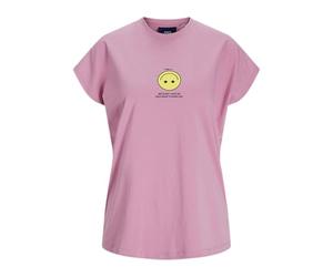 JJXX Jack&Jones JXASTRID SL T-Shirt Boxy imprimé JRS, Mauve Moonlite/imprimé : Smiley Jaune, M