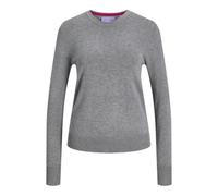 JJXX JXCARA Comfy Crew Neck Knit T-Shirt À Manches Longues, Medium Grey Melange/Detail:/Fuchsia Red, XS Femme