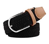 JK Home 105cm Ceinture Elastique Tressée pour Femme Boucle Ceintures Homme Extensible 3.3cm de Large Noir