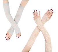 JK Home 2 Paires Manchettes Bras en Dentelle Gant Long Mittaine Elastique Sans Doigts Floral Protection de Soleil Plage Vacances Gris/Beige