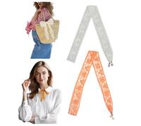 JK Home 2Pcs Ceintures Foulard Femme Echarpe du Cheveux en Dentelle Floral Fichu Bandeau Cravate Long Etroit Sac à Main Poignet #A Beige + Orange