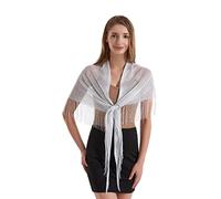 JK Home Châle Triangle Multifonctionnel Femme 190x60cm Etole Métallique Echarpe avec Frange Brillant pour Mariage Bal Cocktail Blanc