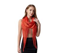 JK Home Châle Triangle Multifonctionnel Femme 190x60cm Etole Métallique Echarpe avec Frange Brillant pour Mariage Bal Cocktail Rouge