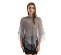 JK Home Châle Triangle Multifonctionnel Femme 190x60cm Etole Métallique Echarpe avec Frange Brillant pour Mariage Bal Cocktail Gris