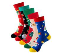 JK Home Chaussette de Noël Coton Mélangé 5 Paires Chaussettes Fantaisie pour Homme Femme Bonhomme Renne Père Noël Sapin Style #A