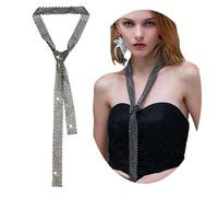 JK Home Echarpe Cristal Femme Foulard à Paillette Cravate Longue Cosplay Halloween Mariage Cocktail #C Black Colorful