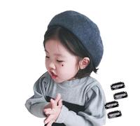 JK Home Elégant Béret Français avec 4Pcs Pinces en Laine Déguisement Chapeau Plat Cordon Ajustable Noël Anniversaire Enfant Gris