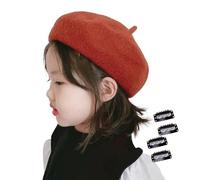 JK Home Elégant Béret Français avec 4Pcs Pinces en Laine Déguisement Chapeau Plat Cordon Ajustable Noël Anniversaire Enfant Caramel
