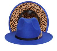 JK Home Fedora Feutre Chapeau de Jazz Mariage Bicolore Large Bord avec PU Cuir Boucle Arête Intérieur Cordon Ajustable Bleu Marin