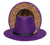 JK Home Fedora Feutre Chapeau de Jazz Mariage Bicolore Large Bord avec PU Cuir Boucle Arête Intérieur Cordon Ajustable Violet