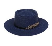 JK Home Femme Chapeau de Paille Panama Large Bord avec Boucle Capeline Eté Anniversaire Camping Plage Marine Bleu
