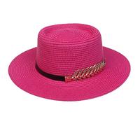 JK Home Femme Chapeau de Paille Panama Large Bord avec Boucle Capeline Eté Anniversaire Camping Plage Carmin Rouge