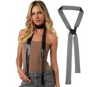 JK Home Foulard Paillette Métal Femme Echarpe Longue Etroite Cravate Brillante Couleur Uni Cosplay Carnaval Costume Mariage #A Black