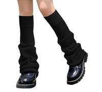 JK Home Guêtre Femme en Tricot Jambière Evasée Genou Haut Chaud Cuissard de Jambe Protection Elastique Gothique Chaussettes de Botte Uni Noir