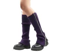 JK Home Jambière Femme Hiver Guêtre en Tricot Crochet Chaussettes à Manches Zippé Genouillères Chaud Détachable pour Botte Danse Violet