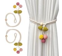 JK Home Lot de 2 Embrasse à Rideaux Attache Rideaux Boucle pour Décoration de Chambre Bureau Hôtel Fenêtre Pompom Rouge