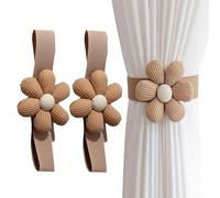 JK Home Lot de 2 Embrasses à Rideaux Fleur Sangle Réglable Boucle de Rideau Elastique avec Bouton Décoration Chambre Hôtel Salle de Bain Marron 1 Fleur