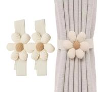 JK Home Lot de 2 Embrasses à Rideaux Fleur Sangle Réglable Boucle de Rideau Elastique avec Bouton Décoration Chambre Hôtel Salle de Bain Beige 1 Fleur