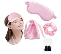 JK Home Masque de Sommeil en Soie Imitation Cache Yeux pour Dormir avec Sangle Elastique Sac Rangement Elastique à Cheveux Voyage Bureau Rose