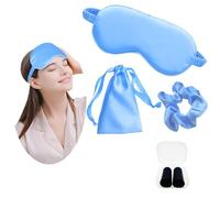 JK Home Masque de Sommeil en Soie Imitation Cache Yeux pour Dormir avec Sangle Elastique Sac Rangement Elastique à Cheveux Voyage Bureau Bleu