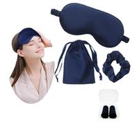 JK Home Masque de Sommeil en Soie Imitation Cache Yeux pour Dormir avec Sangle Elastique Sac Rangement Elastique à Cheveux Voyage Bureau Bleu Marine