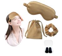 JK Home Masque de Sommeil en Soie Imitation Cache Yeux pour Dormir avec Sangle Elastique Sac Rangement Elastique à Cheveux Voyage Bureau Champagne