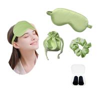 JK Home Masque de Sommeil en Soie Imitation Cache Yeux pour Dormir avec Sangle Elastique Sac Rangement Elastique à Cheveux Voyage Bureau Vert