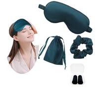 JK Home Masque de Sommeil en Soie Imitation Cache Yeux pour Dormir avec Sangle Elastique Sac Rangement Elastique à Cheveux Voyage Bureau Vert Foncé