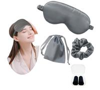 JK Home Masque de Sommeil en Soie Imitation Cache Yeux pour Dormir avec Sangle Elastique Sac Rangement Elastique à Cheveux Voyage Bureau Gris