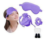 JK Home Masque de Sommeil en Soie Imitation Cache Yeux pour Dormir avec Sangle Elastique Sac Rangement Elastique à Cheveux Voyage Bureau Lilas