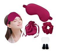 JK Home Masque de Sommeil en Soie Imitation Cache Yeux pour Dormir avec Sangle Elastique Sac Rangement Elastique à Cheveux Voyage Bureau Rouge