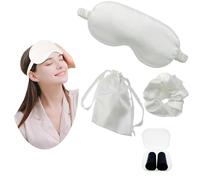 JK Home Masque de Sommeil en Soie Imitation Cache Yeux pour Dormir avec Sangle Elastique Sac Rangement Elastique à Cheveux Voyage Bureau Blanc