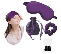 JK Home Masque de Sommeil en Soie Imitation Cache Yeux pour Dormir avec Sangle Elastique Sac Rangement Elastique à Cheveux Voyage Bureau Violet
