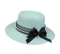 JK Home Panama Eté Femme Chapeau de Soleil avec Nœud de Papillon Capeline Large Bord pour Plage Mariage Camping Azur