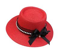 JK Home Panama Eté Femme Chapeau de Soleil avec Nœud de Papillon Capeline Large Bord pour Plage Mariage Camping Rouge