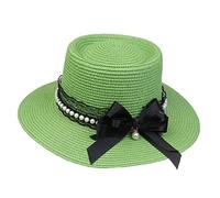 JK Home Panama Eté Femme Chapeau de Soleil avec Nœud de Papillon Capeline Large Bord pour Plage Mariage Camping Vert