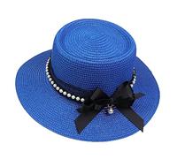 JK Home Panama Eté Femme Chapeau de Soleil avec Nœud de Papillon Capeline Large Bord pour Plage Mariage Camping Bleu Royal