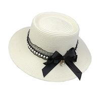 JK Home Panama Eté Femme Chapeau de Soleil avec Nœud de Papillon Capeline Large Bord pour Plage Mariage Camping Beige